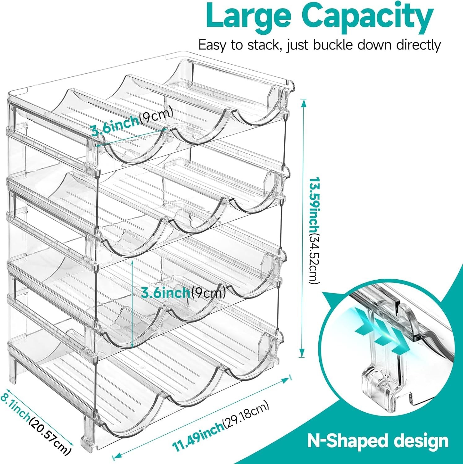 Stackable Water Bottle Organizer, Large Compartment Water Bottle Holder, 4 Tier