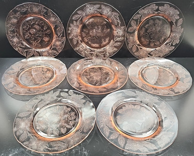 (8) Macbeth Evans Dogwood Pink Luncheon Plates Set Depression Floral Vintage Lot