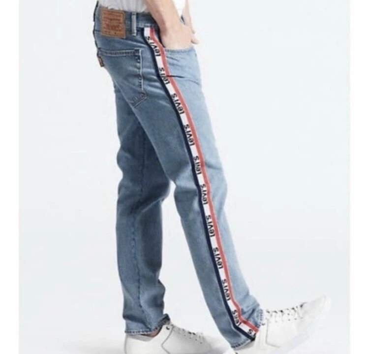 Levis 501 ST Side Stripe Logo Denim Big E Blue Jeans 29x30 Slim
