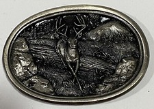 Vintage 1983 Bergamot Pewter Stag Deer Belt Buckle - Great Hunting Buckle