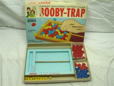 1965 Parker Brothers Booby-Trap Board Game w/Box Wooden Pieces Plastic Board
