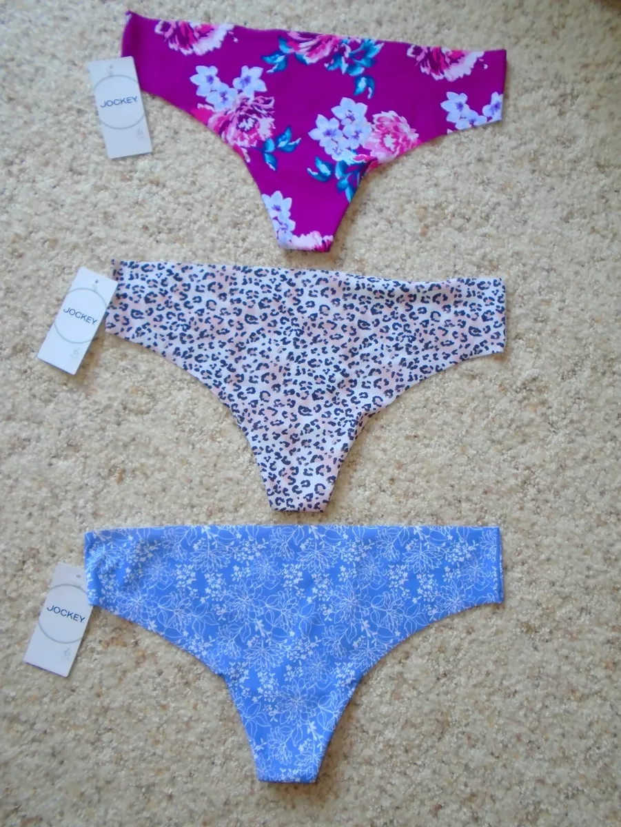 3 Jockey Women's Invisible Edge Microfiber Thong Underwear Size Med NWT