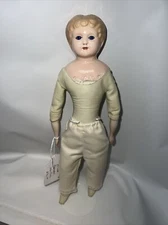 13” Antique German Minerva Tin Head, Glass Eyes, Re- Painted, Leather Doll  #Me