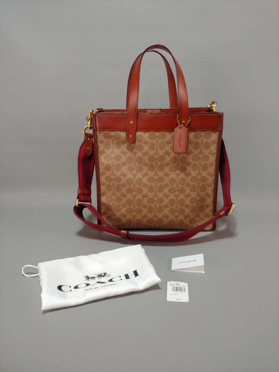 Coach Field Tote Signature Coated Canvas Horse Carriage Print C0776 B4 Tan Rust