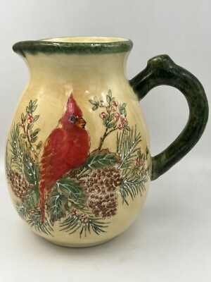 Pacific Rim Cardinal HANDPAINTED CERAMIC PITCHER WITH CARDINAL & PINECONE MOTIF BY PACIFIC ...