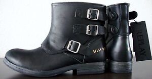 Replay Narie Biker Boots Damen Bootie Stiefelette Stiefel Leder Schwarz Gr38 Neu Ebay