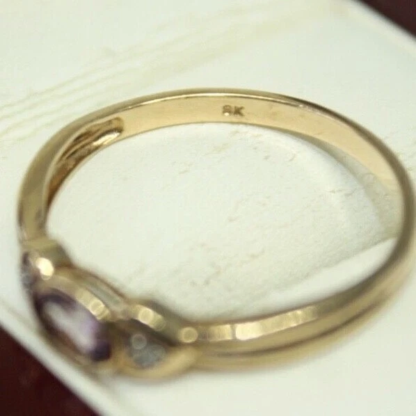 Anillo de amatista y diamantes 100 % genuino de oro amarillo macizo de 9k de 0,40 quilates. Talla 7,75, P Foto 3 de 4