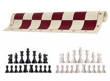 Black & White Chess Set & 20" Burgundy Vinyl Board