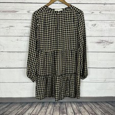 Loft Dress Womens Medium Brown Plaid Tiered Metallic Boxy Relaxed