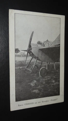 EMILE VEDRINES ON HIS MONOPLANE "PONNIER" - OLD POSTCARD - AVIATION