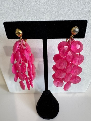 Mod años 60 sin marca rosa cuentas 50” multihilo collar y clip borla pendientes conjunto - Imagen 3 de 9