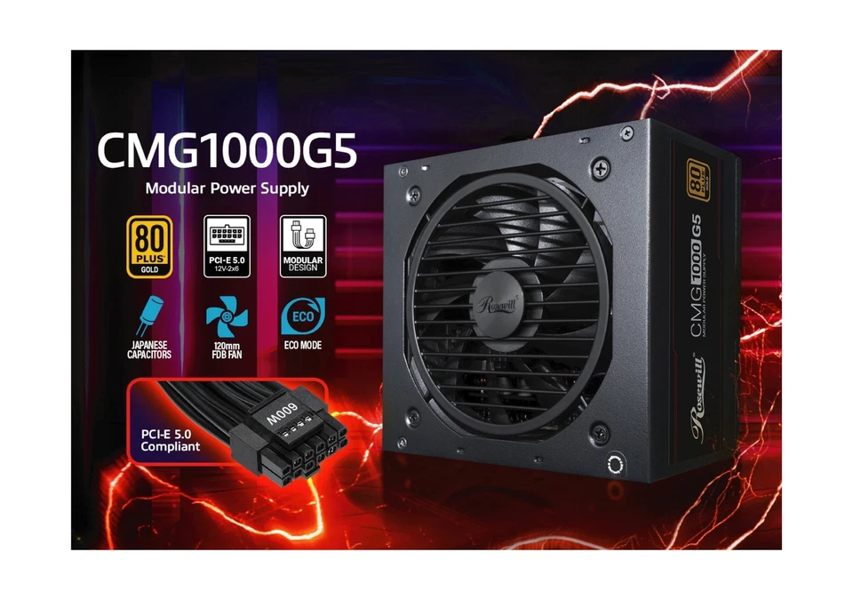 Rosewill CMG1000G5 PCIE 5.0, 80 Gold Full Modular Gaming Power Supply, 12VHPW... - Image 2 of 4