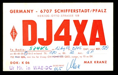 QSL Card Radio Germany DJ4XA MAX KRANZ 1967 SCHIFFERSTADT PFALZ   W597