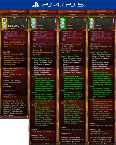 Diablo 3 RoS PS4 Softcore Primal Antiguo Modded Wizard Set Delsere's Magnum Opus - Imagen 3 de 5