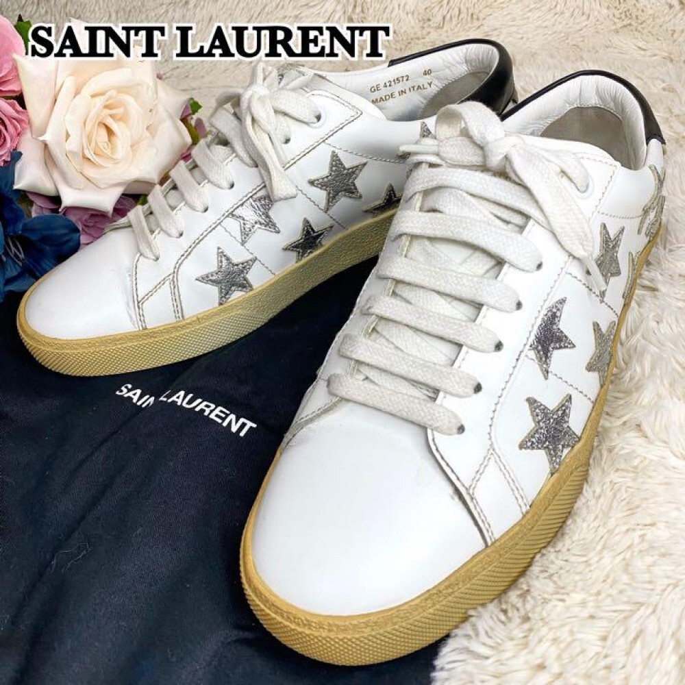 Sneakers basse uomo Saint Laurent taglia 40 US7 pelle bianca stella autentiche
