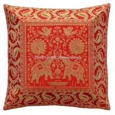 Indian Brocade Throw Pillow Cover Jacquard 40x40 cm Bohemian Elephant Pillowcase