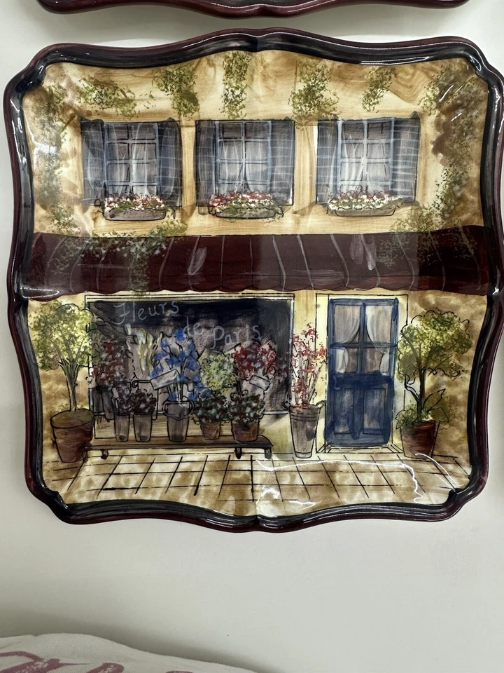 Juego de 4 platos cuadrados de ensalada de café francés Kate McRostie International certificado Foto 4 de 4