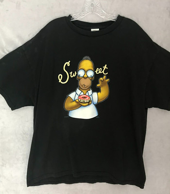 Retro 2004 The Simpsons Homer SWEET Donut Eat Me T-Shirt Black Short Sleeve XL