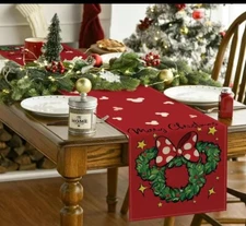 New 13x72 Table Runner Disney Minnie Mouse Christmas holiday Fabric Mantel Scarf