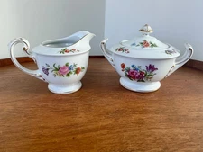 Alladin China Japan DRESDENIA Lidded Sugar Bowl & Creamer Multicolored Florals