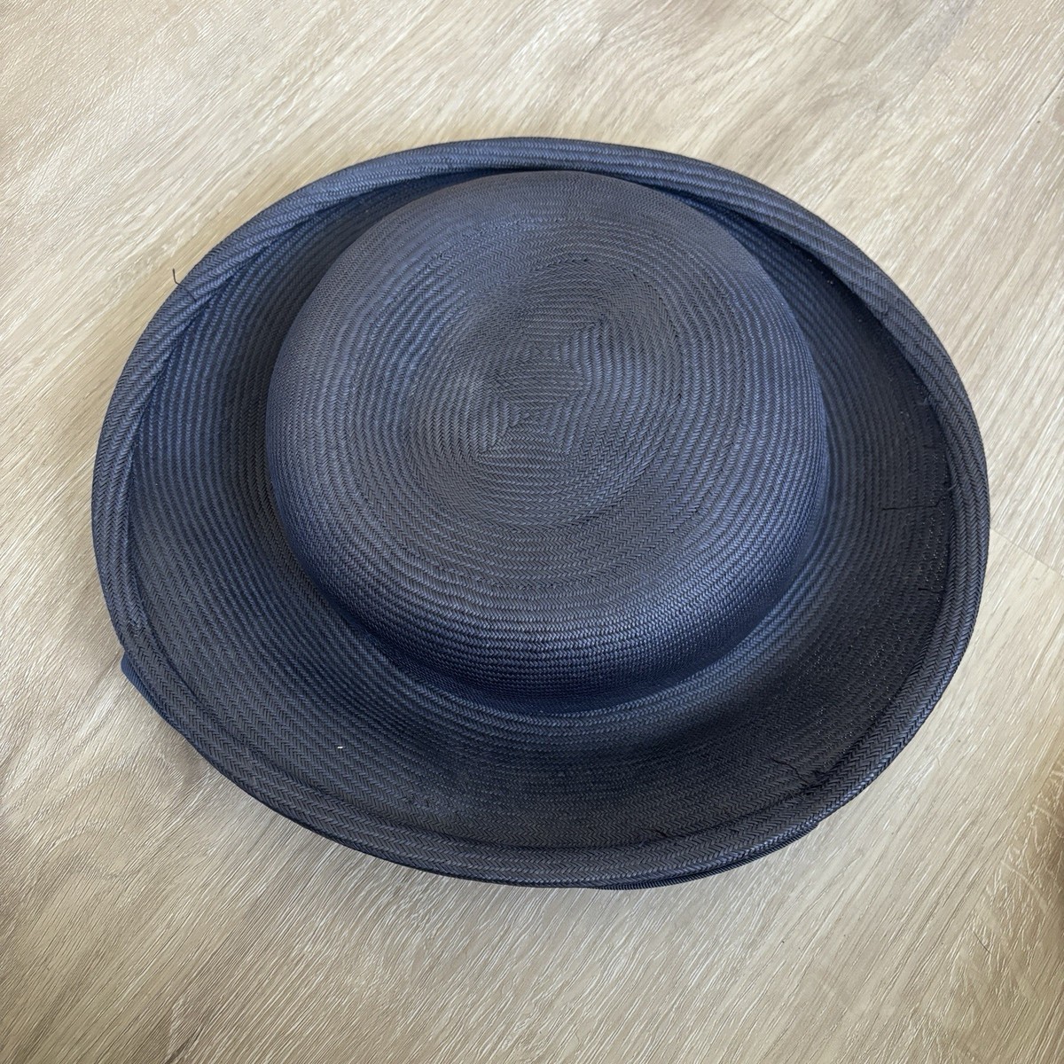 VTG BEST & CO 5th Ave NY Navy Blue Straw Pillbox Hat Large  display picture 2