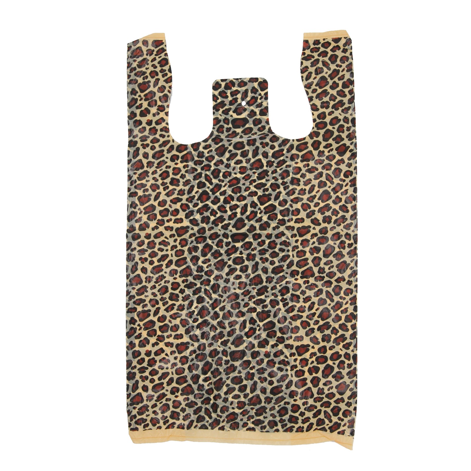 Medium Leopard Print Plastic T-Shirt Bags - 11 ½” x 6" x 21" (Case of 500)