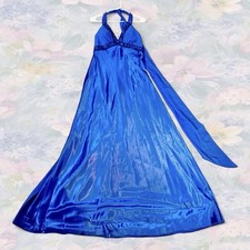 Blue Halter Neck Formal Gown with Beaded Embellishments