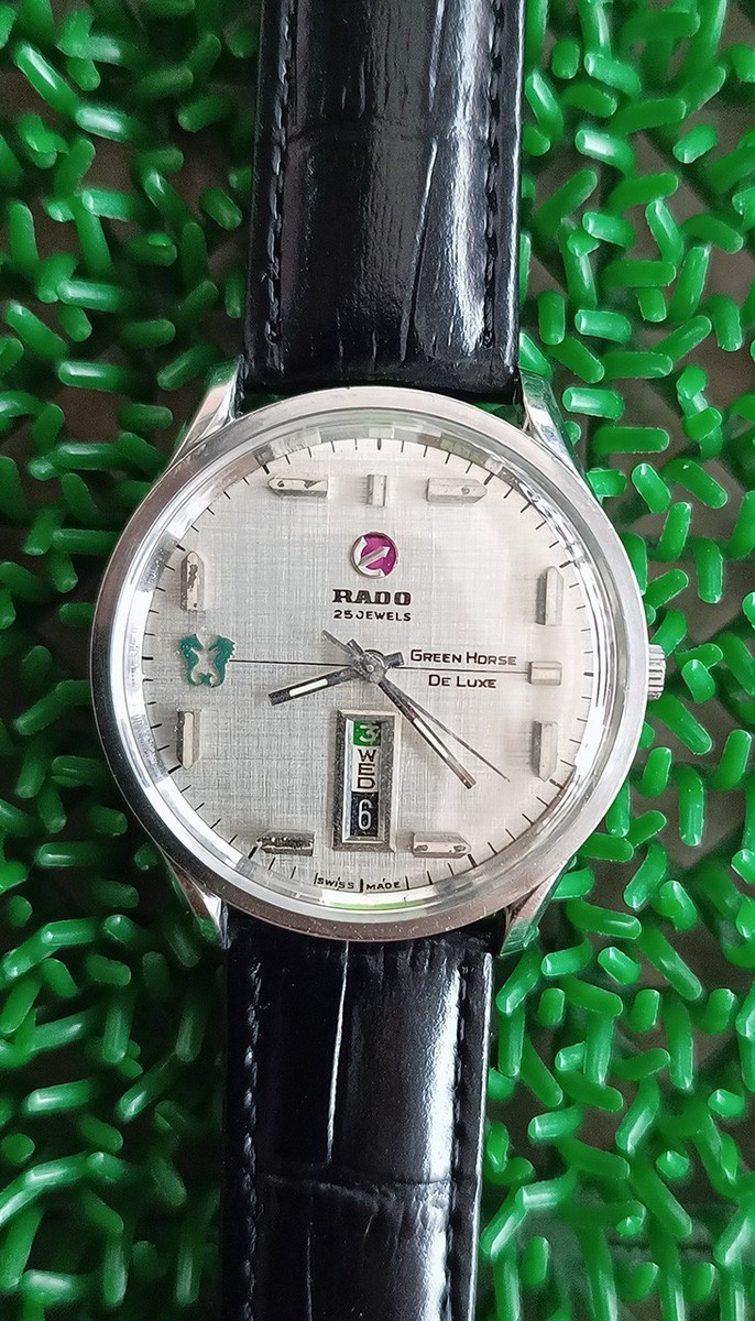 NICE & RARE VINTAGE RADO GREEN HORSE DELUXE AUTOMATIC 25 JEWELS