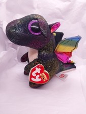 Nwt Ty Beanie Boos - ANORA  the Black Dragon (6 Inch) Purple Glittter Eyes