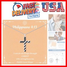 925 Sterling Silver Baseball/Football/American Flag Cross Necklace for Boys T...
