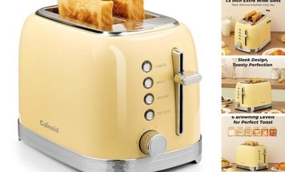 Toaster 2 Slice Retro Stainless Steel with 1.5  Extra Wide Slots Bagel, Yellow