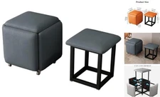 5 in 1 Seating Cube Ottoman with Swivel Casters Nesting Poufs Cube Chair Grey