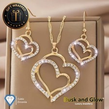 Women Silver Jewellery Gift Set Necklace Earrings Heart Ladies Girls Gift UK NEW