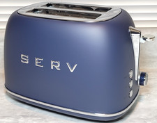 Servappetit SERV Retro Toaster Blue Navy 2 Slice Bread Extra Wide Slots NIB