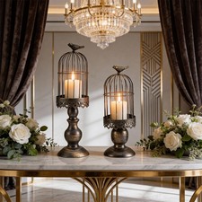 2 Pack Candlesticks Desktop Hollow Bird Cage Candle Holder Vintage Table Candle 