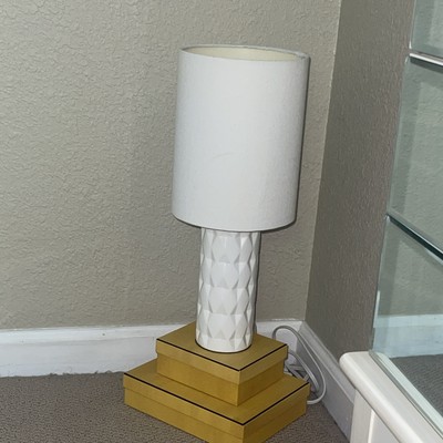 Scandinavian Designs Connie Geometric White Ceramic Linen Table Nightstand Lamp