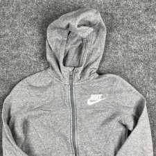 Nike Hoodie Kids Size M Gray Full Zip Athletic Sweatshirt Long Sleeve Logo