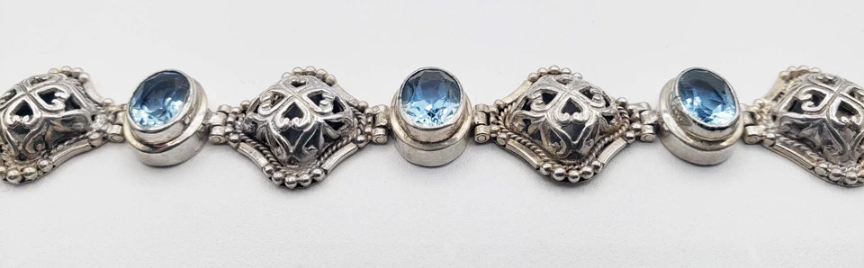 蓝色黄玉和纯银链式手链 尺寸 7 手工制作装饰工匠切换 — 第 2/4 张图片