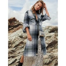 FREE PEOPLE Womens Ashima Soft Chenille Plaid Long Duster Kimono Jacket Size XS