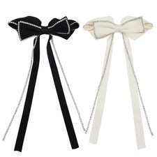 2 PACK Hair Bows Sparkly Rhinestone Tassel Hair Clips Barrettes Bowknot with ...