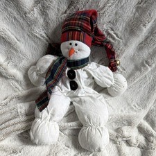 Medium Snowman Plush Stuffed Animal Christmas Plaid Hat  Scarf White 16 Inch