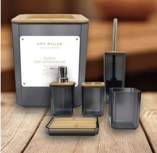 Amy Miller 6 PC Black  Bamboo Tan Bath Accessories Set New In Package Sealed