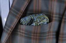 Lord R Colton Masterworks Pocket Square - Blue  Lime Tapestry Silk - 75 New