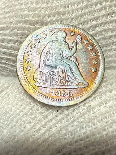 1856 Seated Liberty Half Dime Tough Early Collector Type Coin Lustrous AU+ Toned