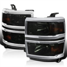 Smoke Headlights with Chrome Trim Compatible with 2014-2015 Chevy Silverado 1500