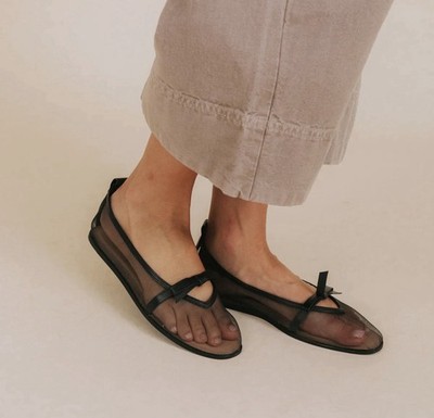 Free People Black Mesh Mary Jane Flats Bow Ballet Shoes Women's Size 8.5 NIB