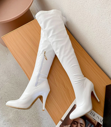 Women Thigh High Boots Side Zip Sexy Stiletto Heel Pointed Toe Party Shoes Club - Picture 17 of 26