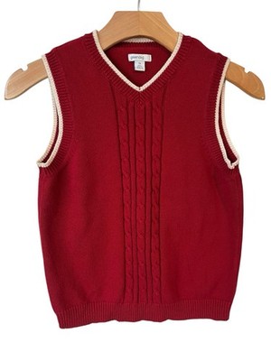 Greendog Knit Sweater Vest Boys Size 7X Red White Trim Cable Knit V Neck Ribbed