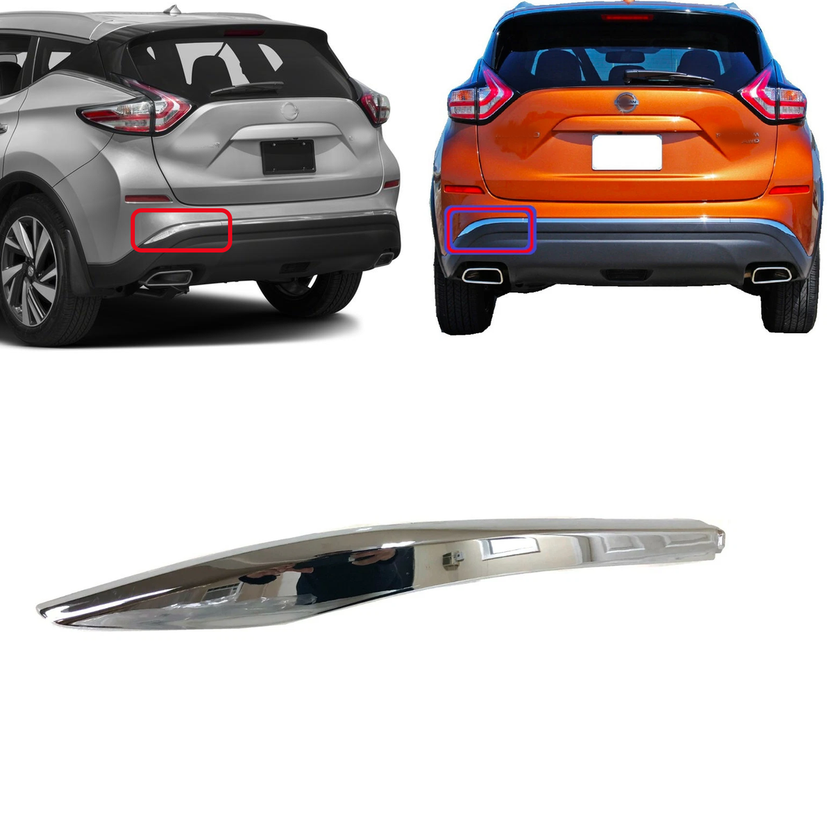 Left Rear Bumper Lower Chrome Molding Trim For 2015-2024 Nissan Murano - LH Side