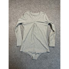 Unbranded Ribbed Henley Bodysuit XL Gray Long Sleeve Snap Front Layering Piece